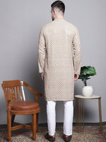 Thumbnail for Jompers Men's Sequin Embroidered Pure Cotton Kurta with Pyjamas - Cream - Distacart
