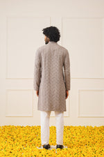 Thumbnail for Jompers Men's Sequin Embroidered Pure Cotton Kurta - Grey - Distacart