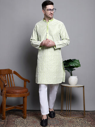 Jompers Men's Sequin Embroidered Silk Blend Kurta with Pyjamas - Pista - Distacart