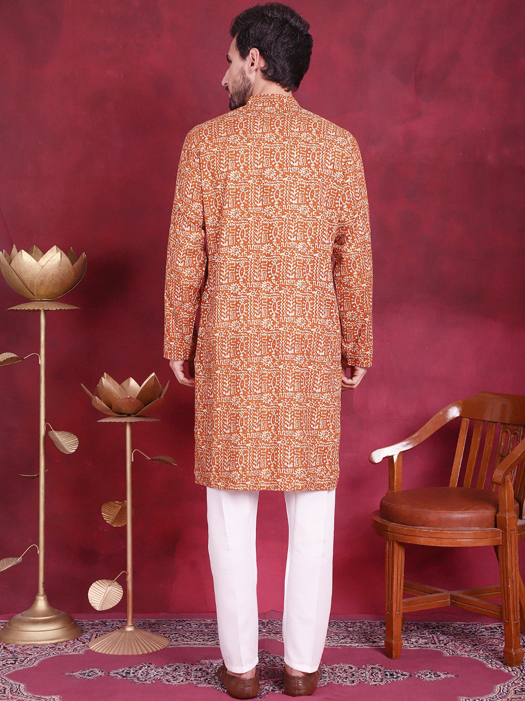 Jompers Men's Digital Printed Kurta with Pyjama - Mustard - Distacart
