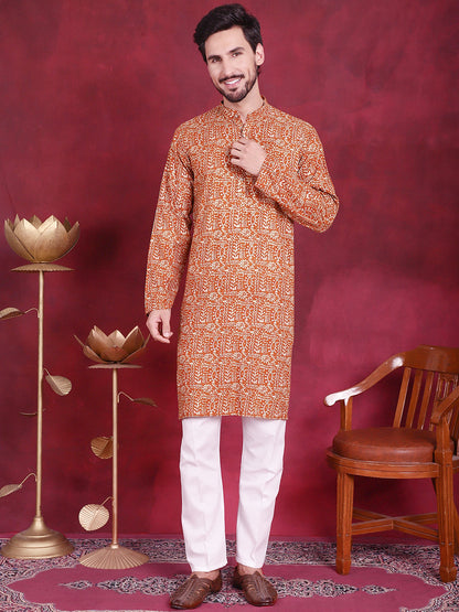 Jompers Men's Digital Printed Kurta with Pyjama - Mustard - Distacart