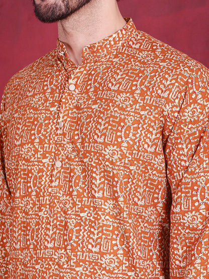 Jompers Men's Digital Printed Kurta with Pyjama - Mustard - Distacart