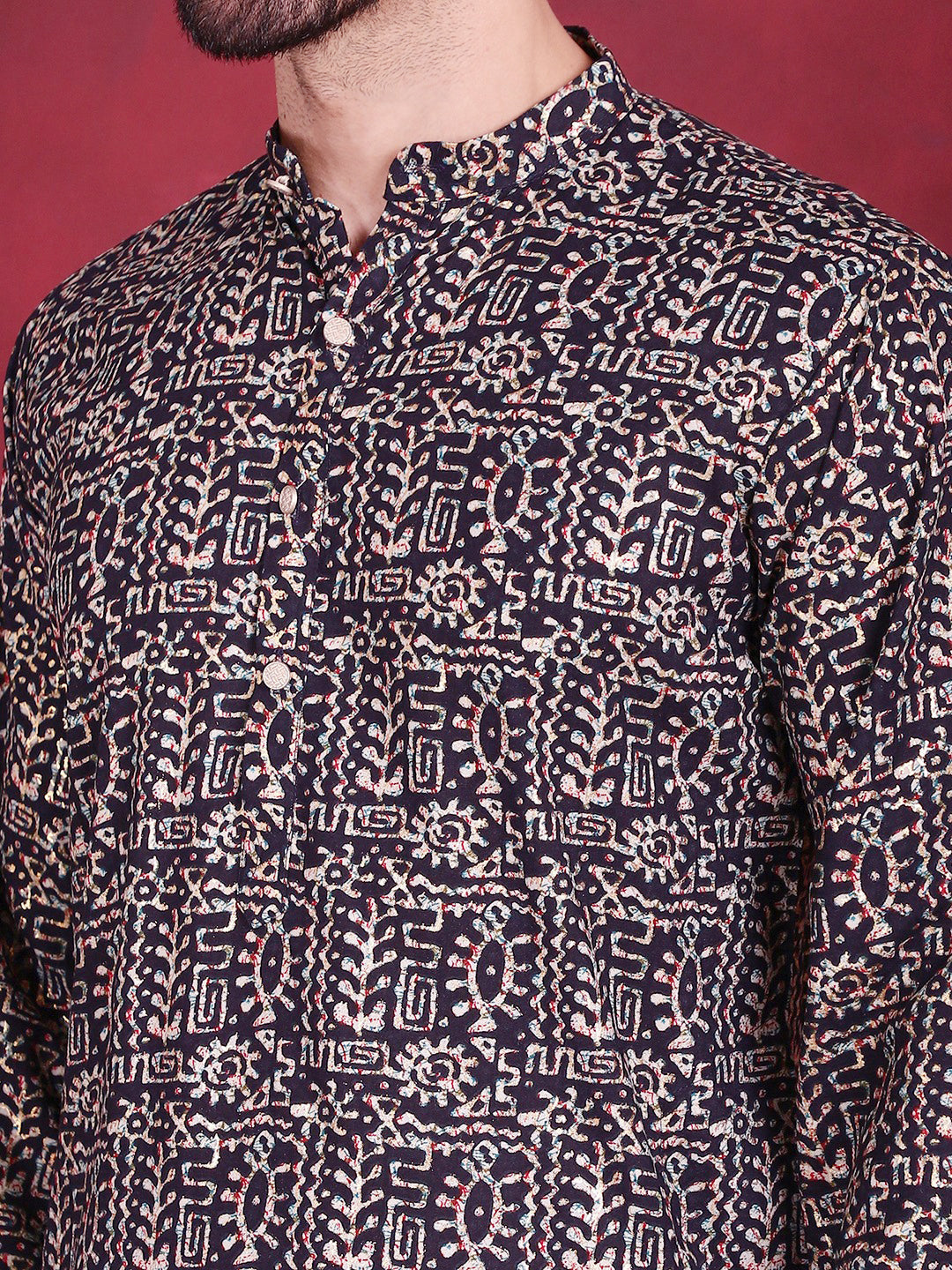Jompers Men's Digital Printed Kurta with Pyjama - Navy Blue - Distacart