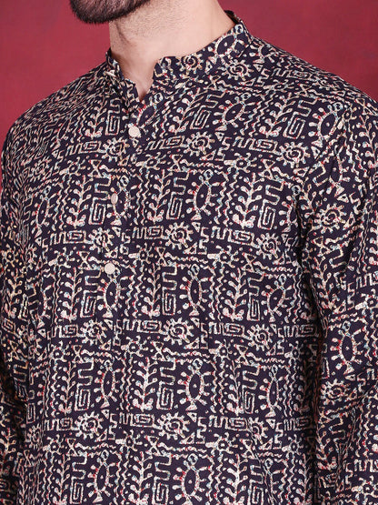Jompers Men's Digital Printed Kurta with Pyjama - Navy Blue - Distacart