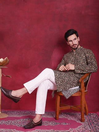 Jompers Men's Digital Printed Kurta with Pyjama - Olive - Distacart