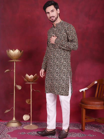 Jompers Men's Digital Printed Kurta with Pyjama - Olive - Distacart