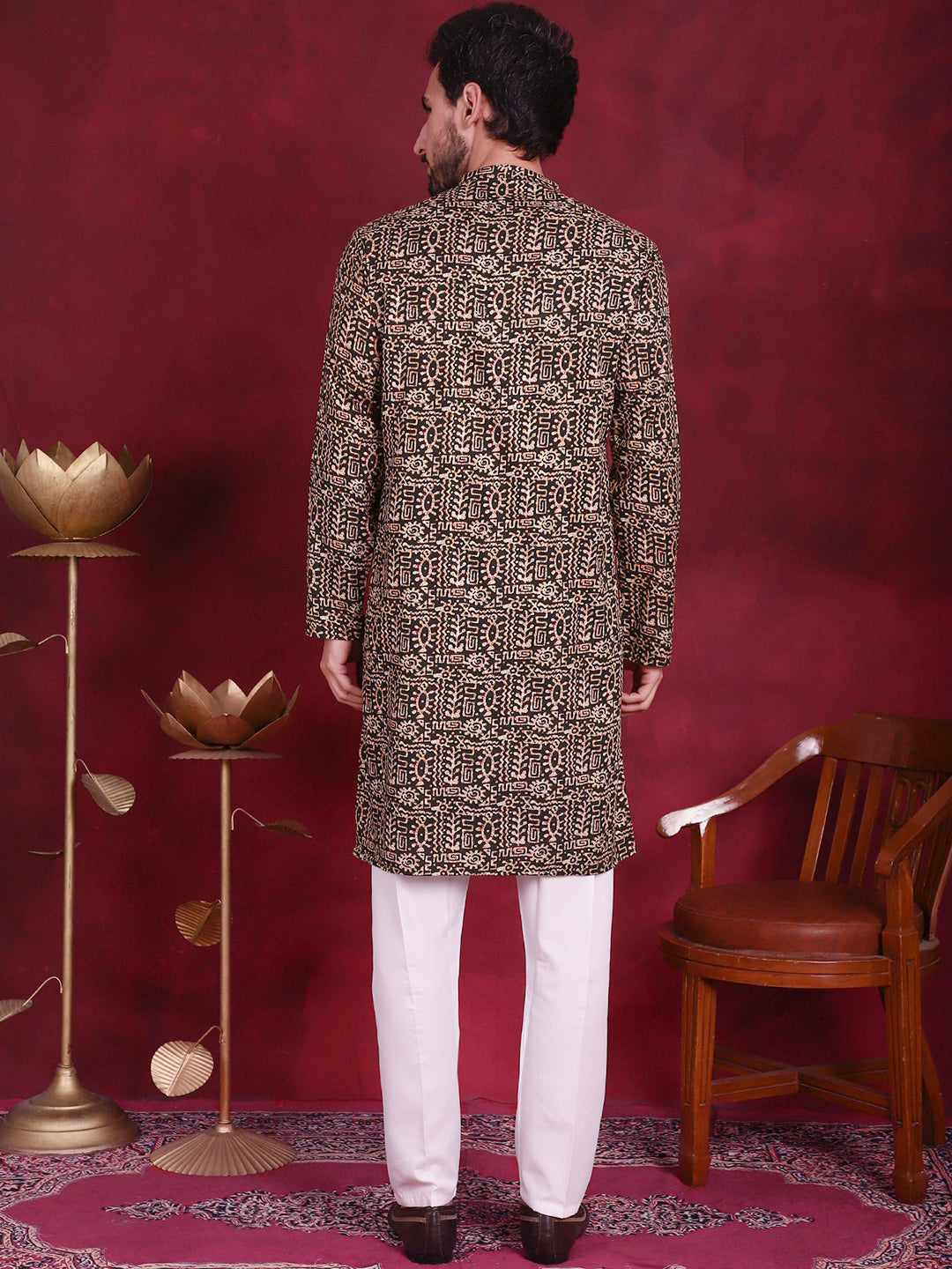 Jompers Men's Digital Printed Kurta with Pyjama - Olive - Distacart