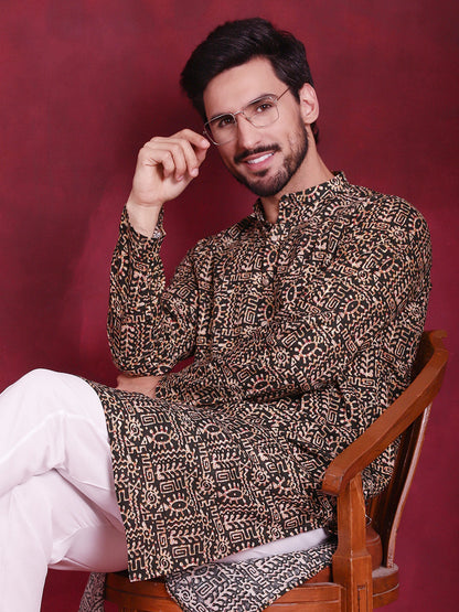 Jompers Men's Digital Printed Kurta with Pyjama - Olive - Distacart
