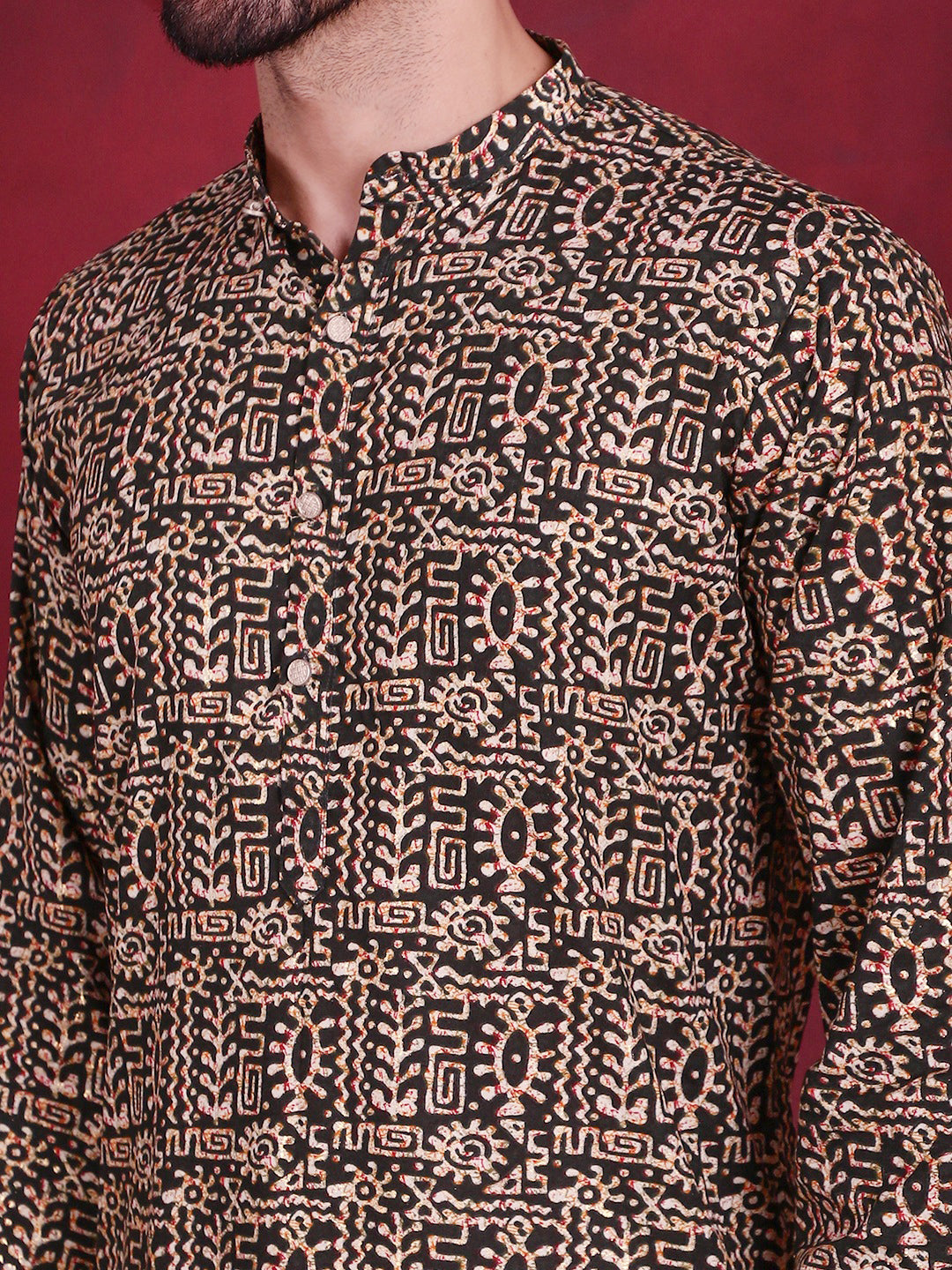 Jompers Men's Digital Printed Kurta with Pyjama - Olive - Distacart