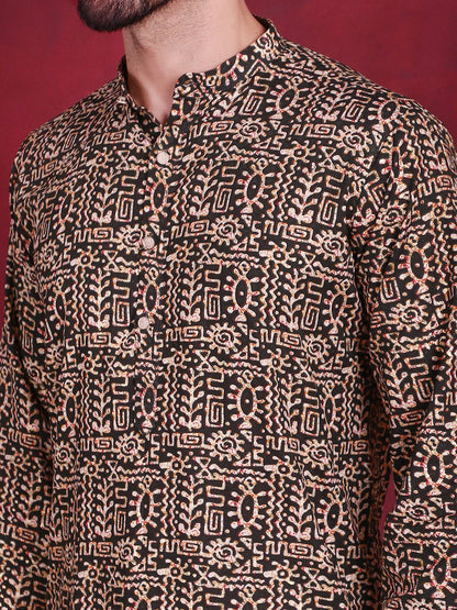 Jompers Men's Digital Printed Kurta with Pyjama - Olive - Distacart