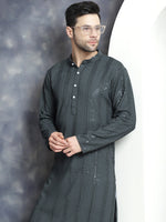 Thumbnail for Jompers Men's Sequins Chikankari Embroidered Kurta with Pyjama - Grey - Distacart