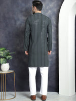 Thumbnail for Jompers Men's Sequins Chikankari Embroidered Kurta with Pyjama - Grey - Distacart