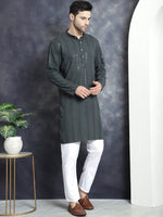 Thumbnail for Jompers Men's Sequins Chikankari Embroidered Kurta with Pyjama - Grey - Distacart