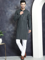Thumbnail for Jompers Men's Sequins Chikankari Embroidered Kurta with Pyjama - Grey - Distacart
