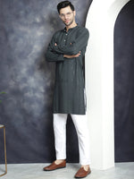Thumbnail for Jompers Men's Sequins Chikankari Embroidered Kurta with Pyjama - Grey - Distacart