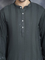 Thumbnail for Jompers Men's Sequins Chikankari Embroidered Kurta with Pyjama - Grey - Distacart