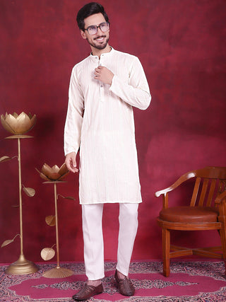 Jompers Men's Sequins Chikankari Embroidered Kurta with Pyjama - White - Distacart