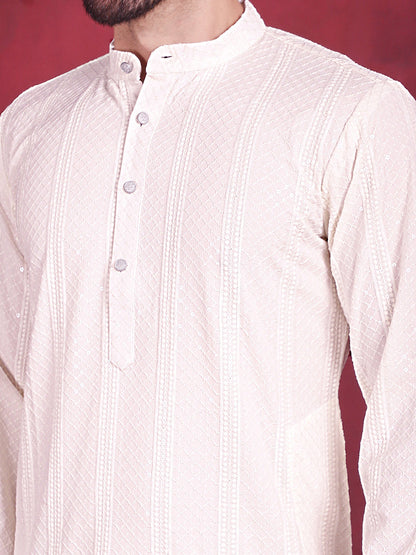 Jompers Men's Sequins Chikankari Embroidered Kurta with Pyjama - White - Distacart