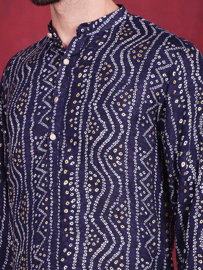 Jompers Men's Bandhani Printed Kurta with Pyjama - Navy Blue - Distacart