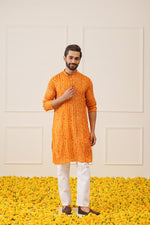 Thumbnail for Jompers Men's Bandhani Printed Kurta - Orange - Distacart
