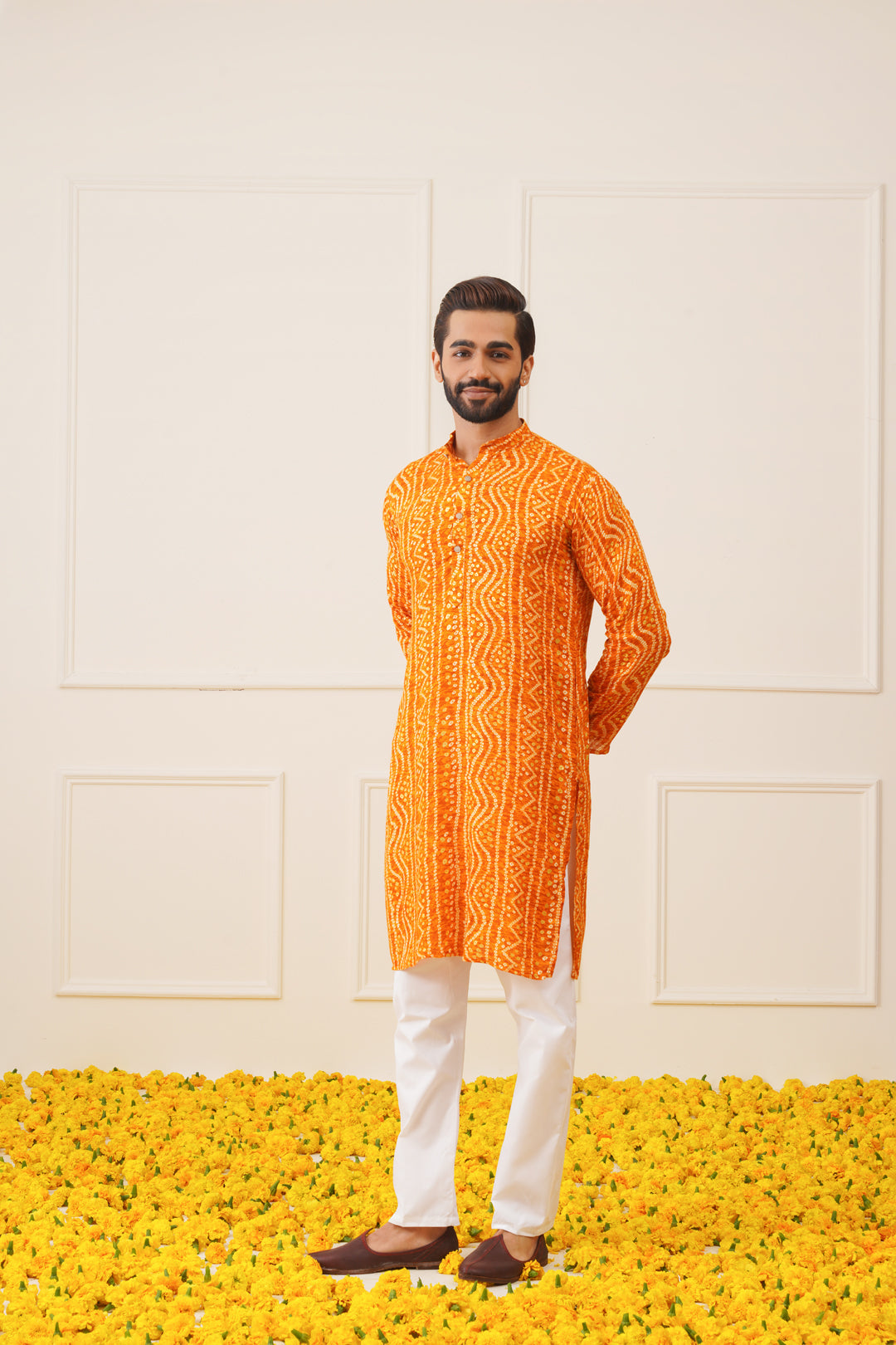 Jompers Men's Bandhani Printed Kurta - Orange - Distacart