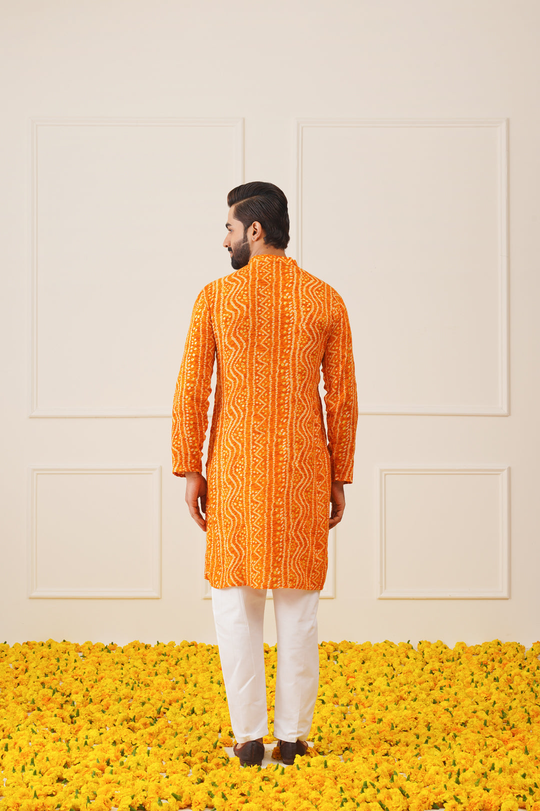 Jompers Men's Bandhani Printed Kurta - Orange - Distacart