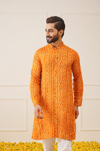 Jompers Men's Bandhani Printed Kurta - Orange - Distacart