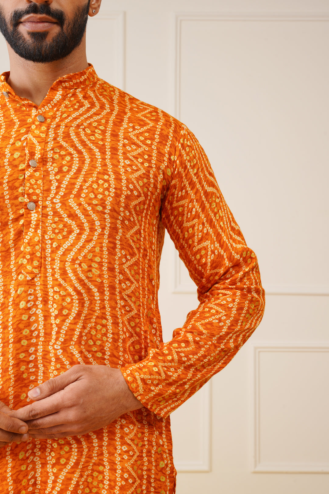 Jompers Men's Bandhani Printed Kurta - Orange - Distacart