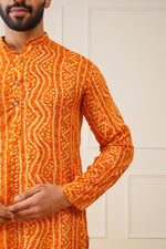 Thumbnail for Jompers Men's Bandhani Printed Kurta - Orange - Distacart