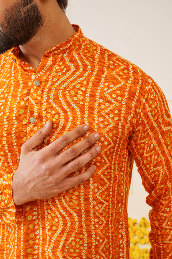 Jompers Men's Bandhani Printed Kurta - Orange - Distacart