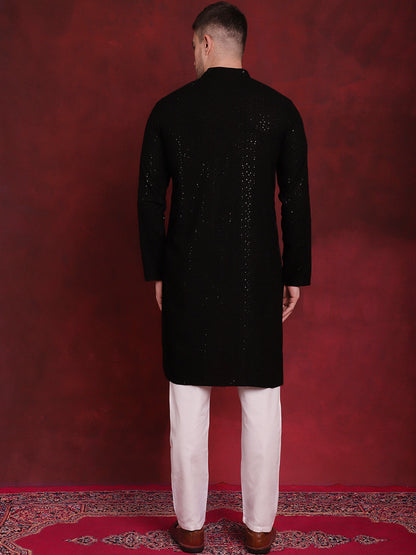 Jompers Men's Sequins Chikankari Kurta with Pyjama - Black - Distacart