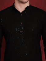 Thumbnail for Jompers Men's Sequins Chikankari Kurta with Pyjama - Black - Distacart