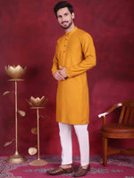 Thumbnail for Jompers Men's Sequins Chikankari Kurta with Pyjama - Mustard - Distacart