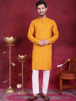 Thumbnail for Jompers Men's Sequins Chikankari Kurta with Pyjama - Mustard - Distacart