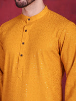 Thumbnail for Jompers Men's Sequins Chikankari Kurta with Pyjama - Mustard - Distacart