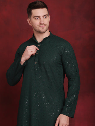 Jompers Men's Sequins Chikankari Kurta with Pyjama - Olive - Distacart