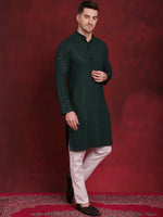 Thumbnail for Jompers Men's Sequins Chikankari Kurta with Pyjama - Olive - Distacart