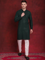 Thumbnail for Jompers Men's Sequins Chikankari Kurta with Pyjama - Olive - Distacart