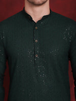 Thumbnail for Jompers Men's Sequins Chikankari Kurta with Pyjama - Olive - Distacart