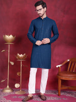 Thumbnail for Jompers Men's Sequins Chikankari Kurta with Pyjama - Peacock - Distacart