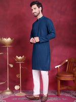 Thumbnail for Jompers Men's Sequins Chikankari Kurta with Pyjama - Peacock - Distacart