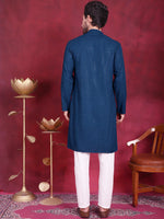 Thumbnail for Jompers Men's Sequins Chikankari Kurta with Pyjama - Peacock - Distacart
