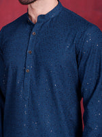 Thumbnail for Jompers Men's Sequins Chikankari Kurta with Pyjama - Peacock - Distacart