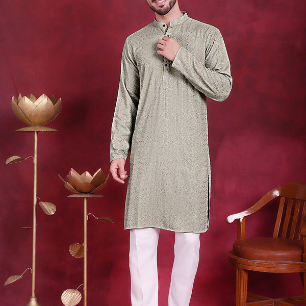Jompers Men's Sequins Chikankari Kurta with Pyjama - Pista - Distacart
