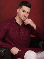 Thumbnail for Jompers Men's Sequins Chikankari Kurta with Pyjama - Purple - Distacart