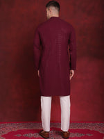 Thumbnail for Jompers Men's Sequins Chikankari Kurta with Pyjama - Purple - Distacart