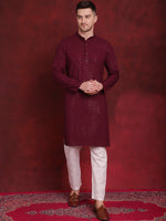 Thumbnail for Jompers Men's Sequins Chikankari Kurta with Pyjama - Purple - Distacart