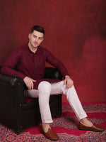 Thumbnail for Jompers Men's Sequins Chikankari Kurta with Pyjama - Purple - Distacart