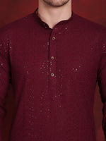 Thumbnail for Jompers Men's Sequins Chikankari Kurta with Pyjama - Purple - Distacart