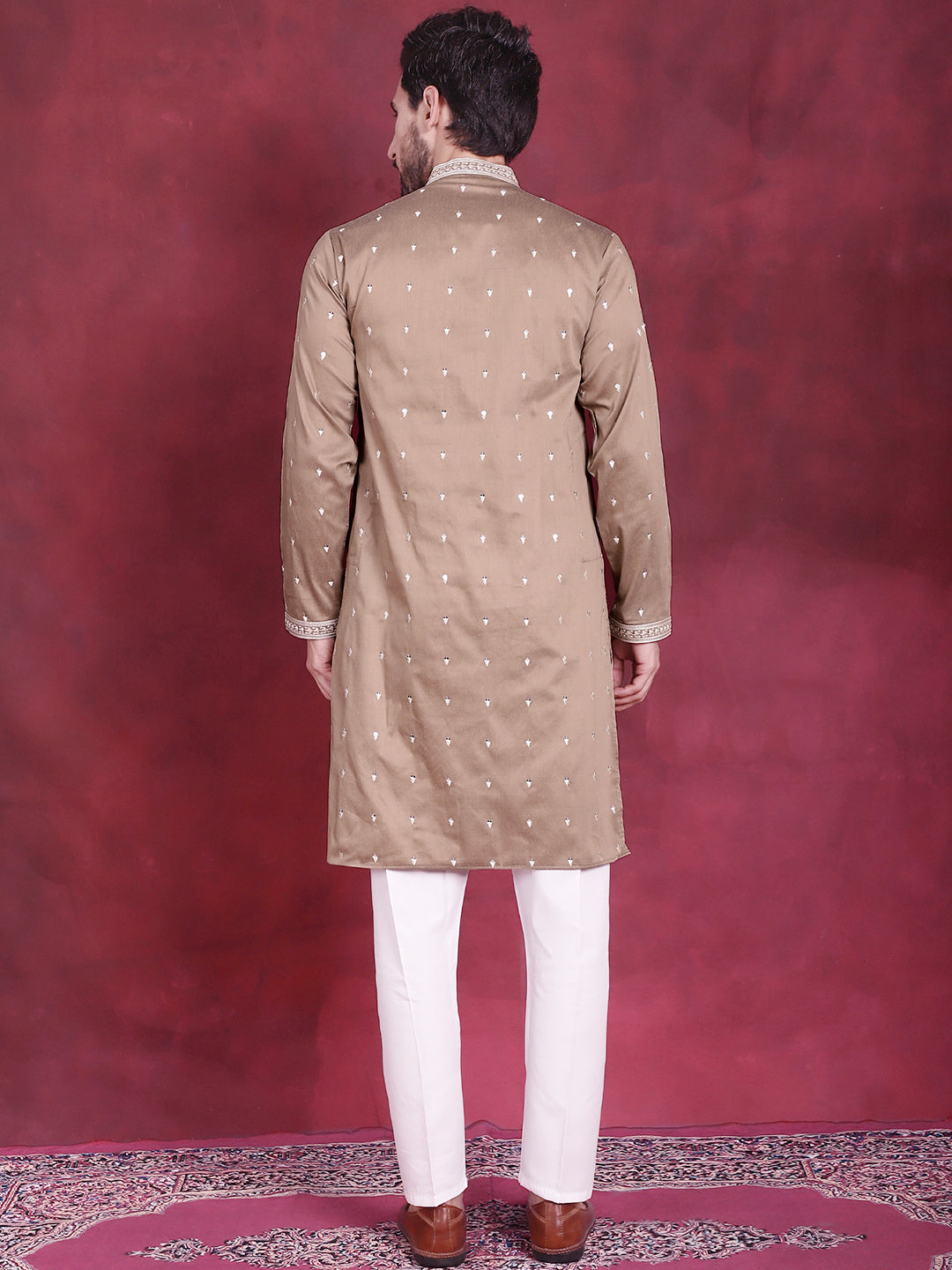 Jompers Men's Sequins Embroidered Kurta Pyjama Set - Beige - Distacart